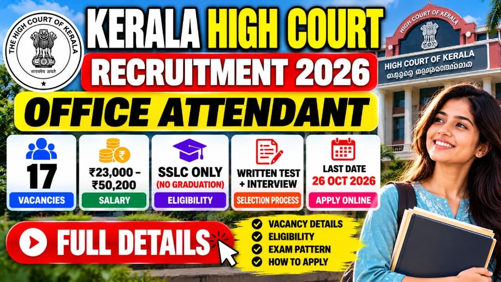Kerala High Court Office Attendant Recruitment 2026: 17 Vacancies, Eligibility, Salary, Syllabus & How to Apply