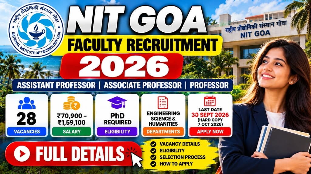 NIT Goa Faculty Recruitment 2026: 28 Posts, Eligibility, Salary, Vacancy, Selection Process and How to Apply